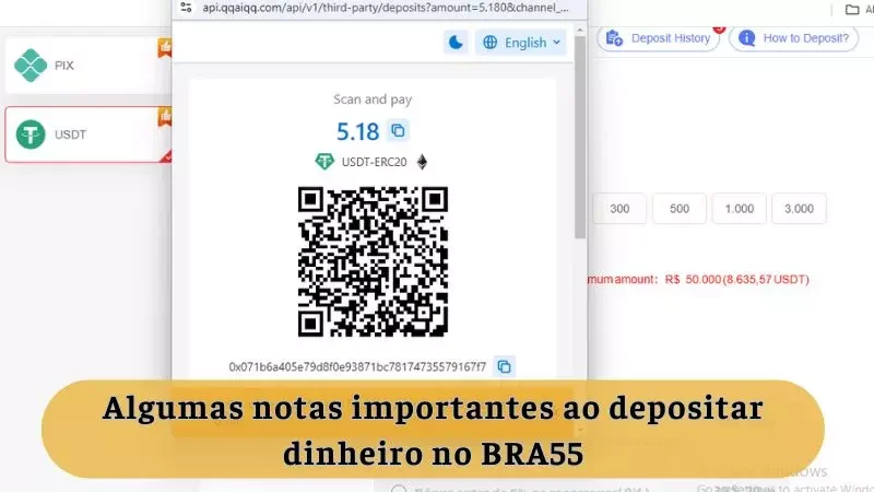 Algumas notas Importantes Antes de Depositar no BRA55