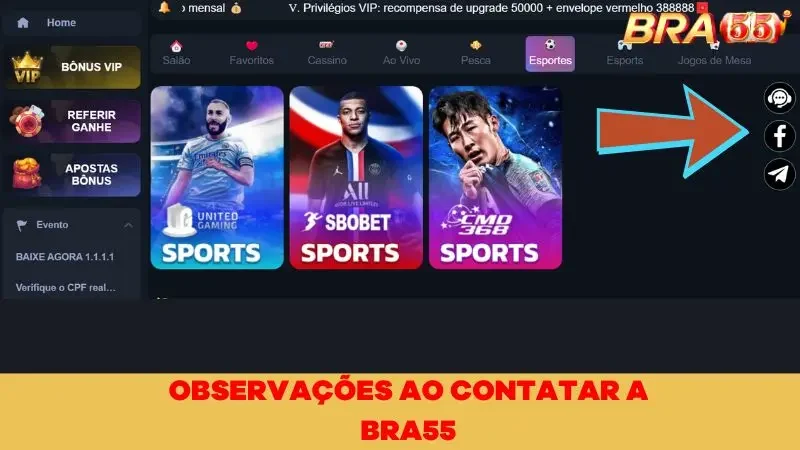 Revise as notas ao entrar em contato com o BRA55