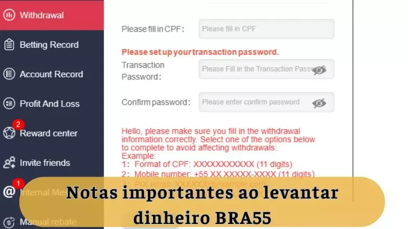 Notas importantes para sacar dinheiro no BRA55