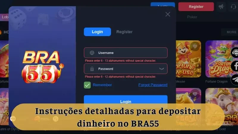 Os jogadores precisam fazer login para depositar no BRA55