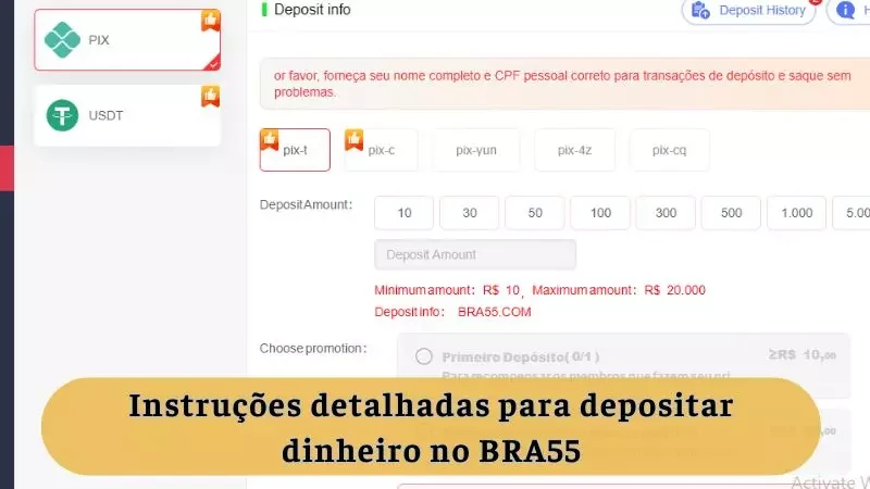 Depósito no BRA55 via QR Code (PIX)